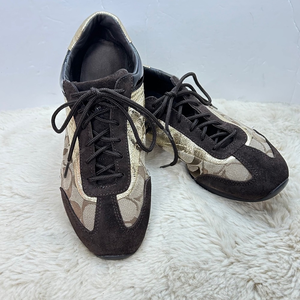 COACH‎ Brown & Gold Monogram Sneakers Shoes Low Top Designer